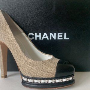 CHANEL CC Chainlink Platform Pumps 38.5